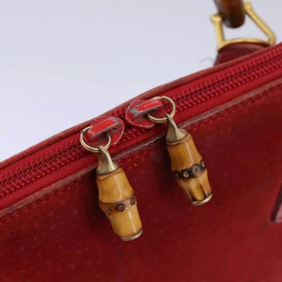 GUCCI Bamboo Hand Bag Suede Red 000 12740290 Auth yt1007 - Picture 12 of 16